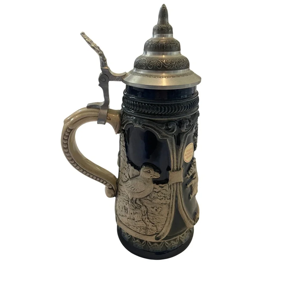 King Werk Iceland Beer Stein Limited Edition Cobalt Blue Relief Pewter Lid 0.5L